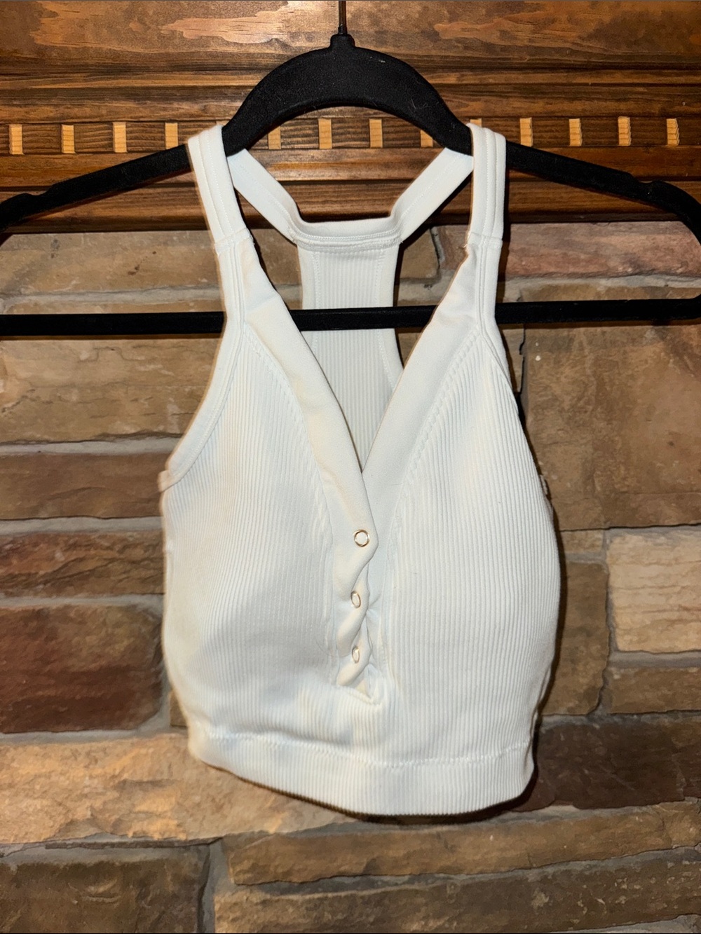 Ribbed White Racerback Snap-Front Crop Top